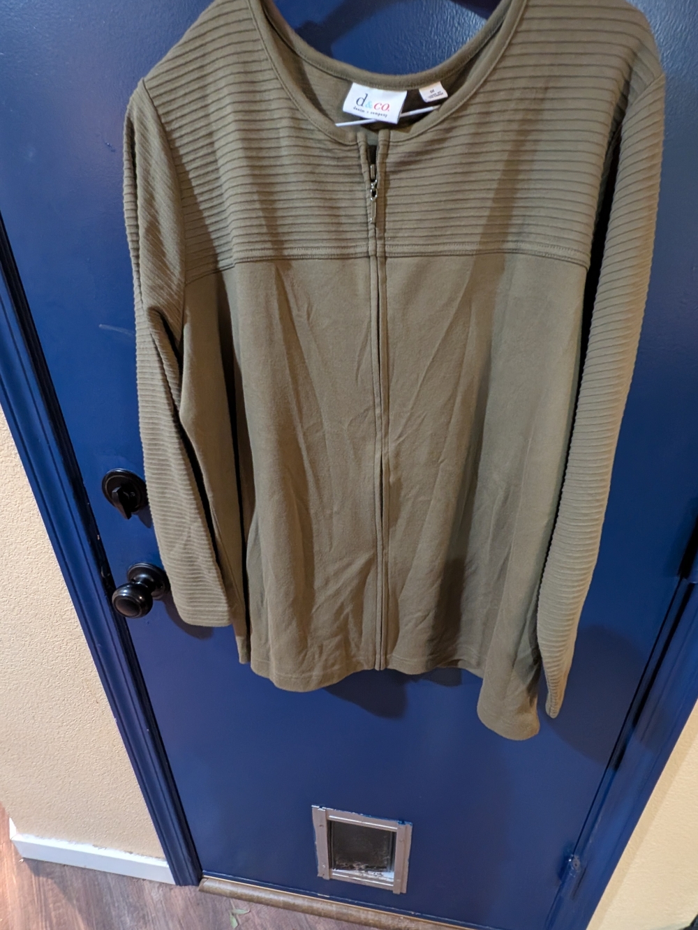 Denim & Co 1X Olive Green Full Zip Ribbed Knit Cardigan Jacket